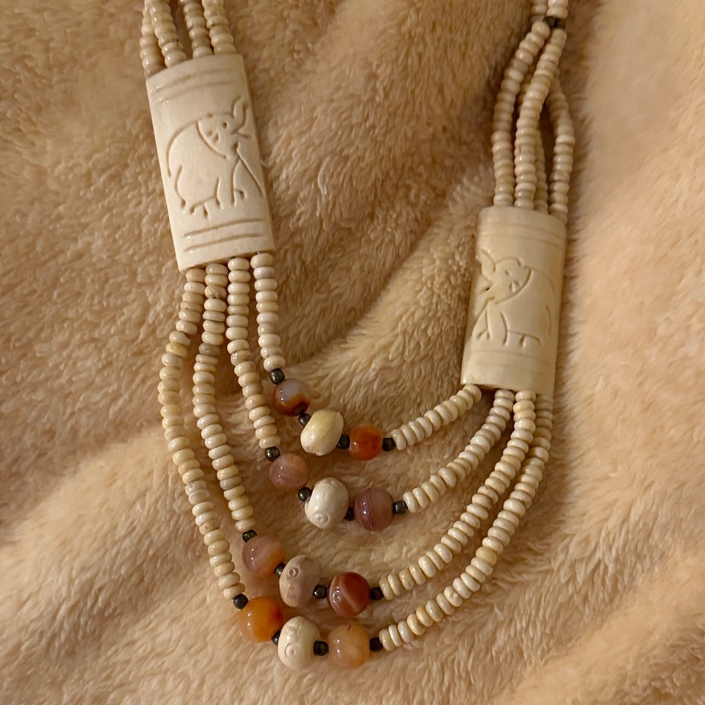 Handcrafted Beaded Necklace - Tan and Brown